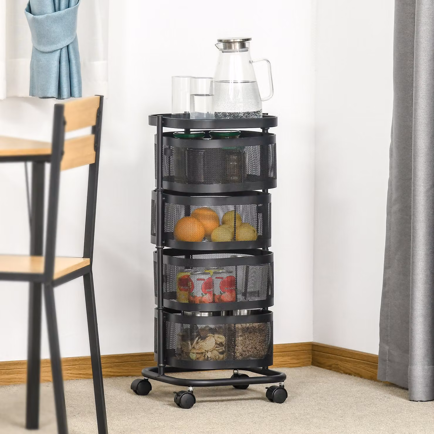 HOMCOM 4-Tier Metal Storage Cart with 4 Mesh Baskets and Top Tray, Black – 2