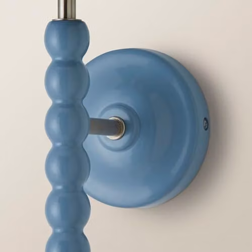 ValueLights Bobbins Pair of Blue Wall Lights with Fabric Shades – 3
