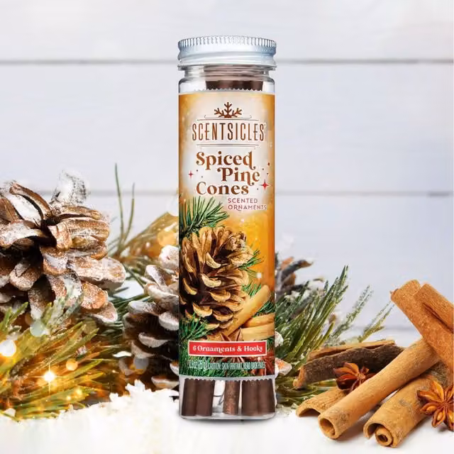 Scentsicles Spiced Pine Cone Scented Christmas Tree Hanging Ornaments, Brown