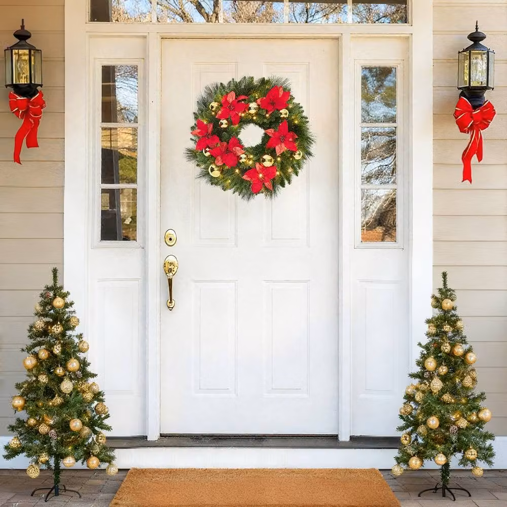 London Boutique Pre-Lit Christmas Wreath with LED Lights in Green, Diameter: 60.96 cm – 8