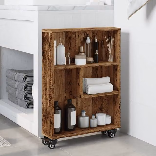 Berkfield Home Narrow Storage Trolley in Old Wood Brown, W: 48 cm, D: 13 cm, H: 68 cm – 1