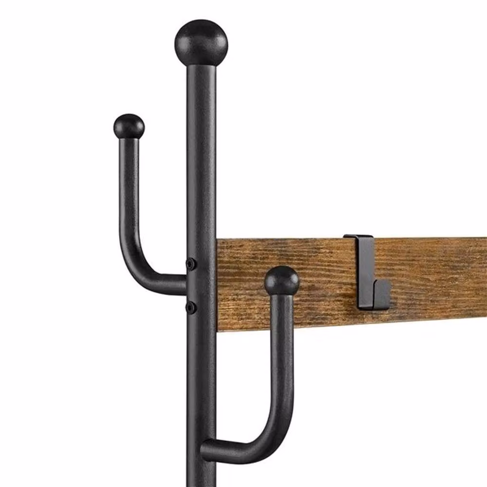 KORVIXA Industrial Hall Tree with Bench, Coat Rack and Shoe Rack in Brown and Black, H 90 cm x W 90 cm x D 90 cm – 4