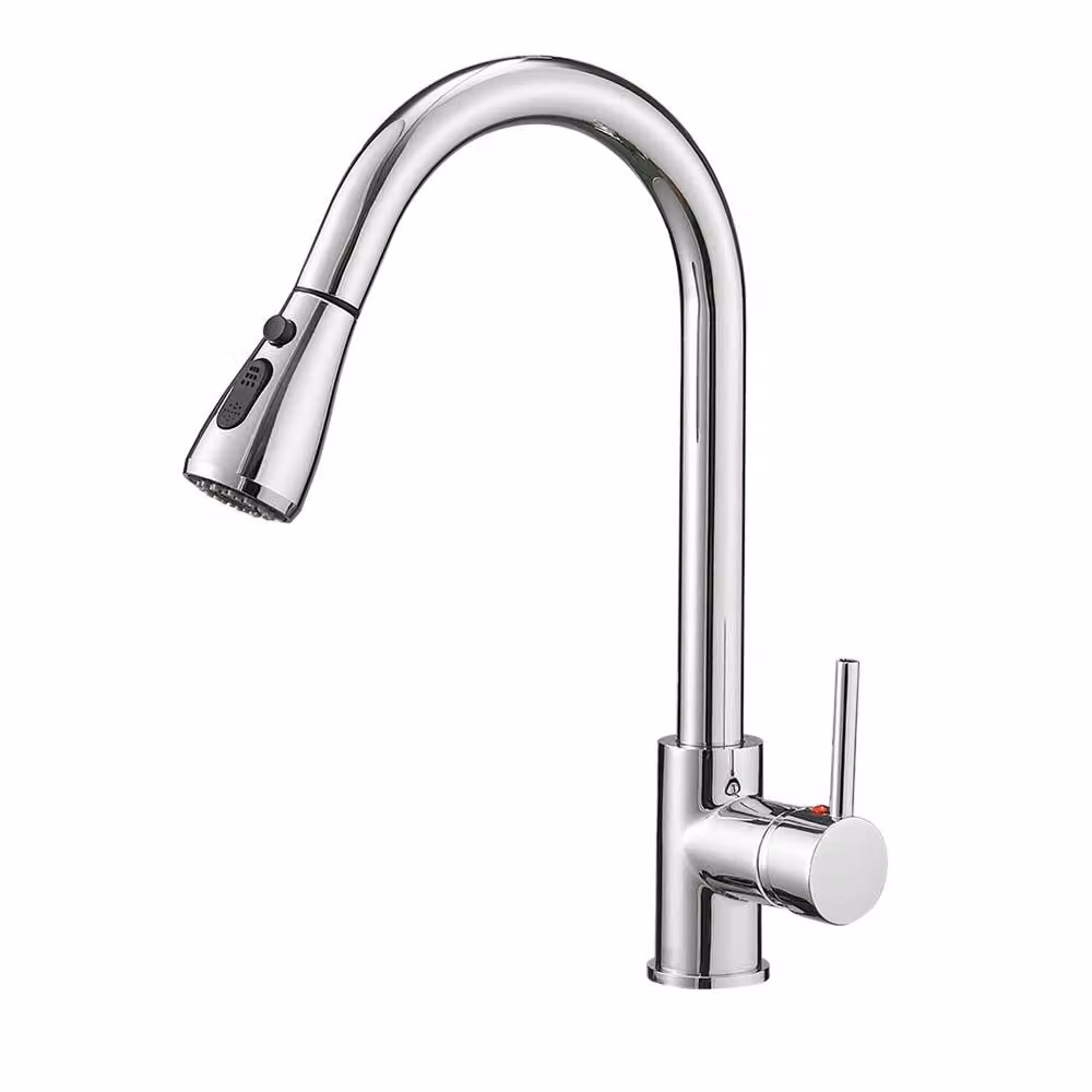 Heable Chrome Single Lever Kitchen Mixer Tap with Pull-Out Sprayer and High Arc Spout in Silver – 2