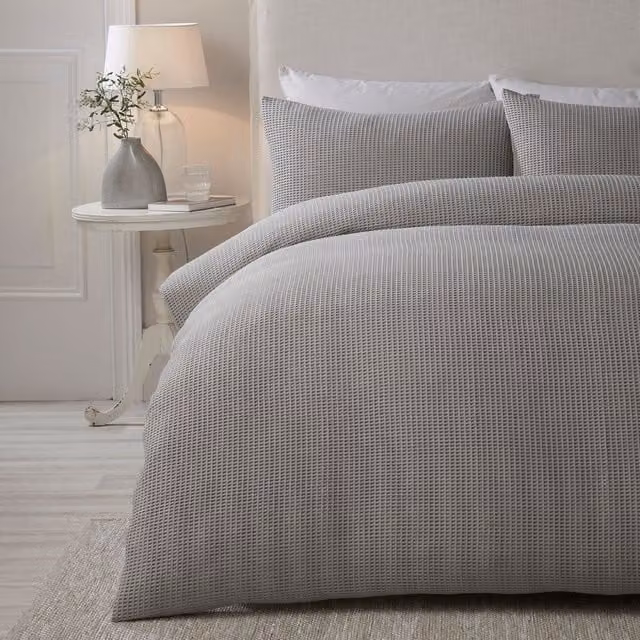 J Rosenthal & Son Serene Silver Waffle Weave Duvet Cover and Pillowcase Set, W: 140 cm, H: 200 cm