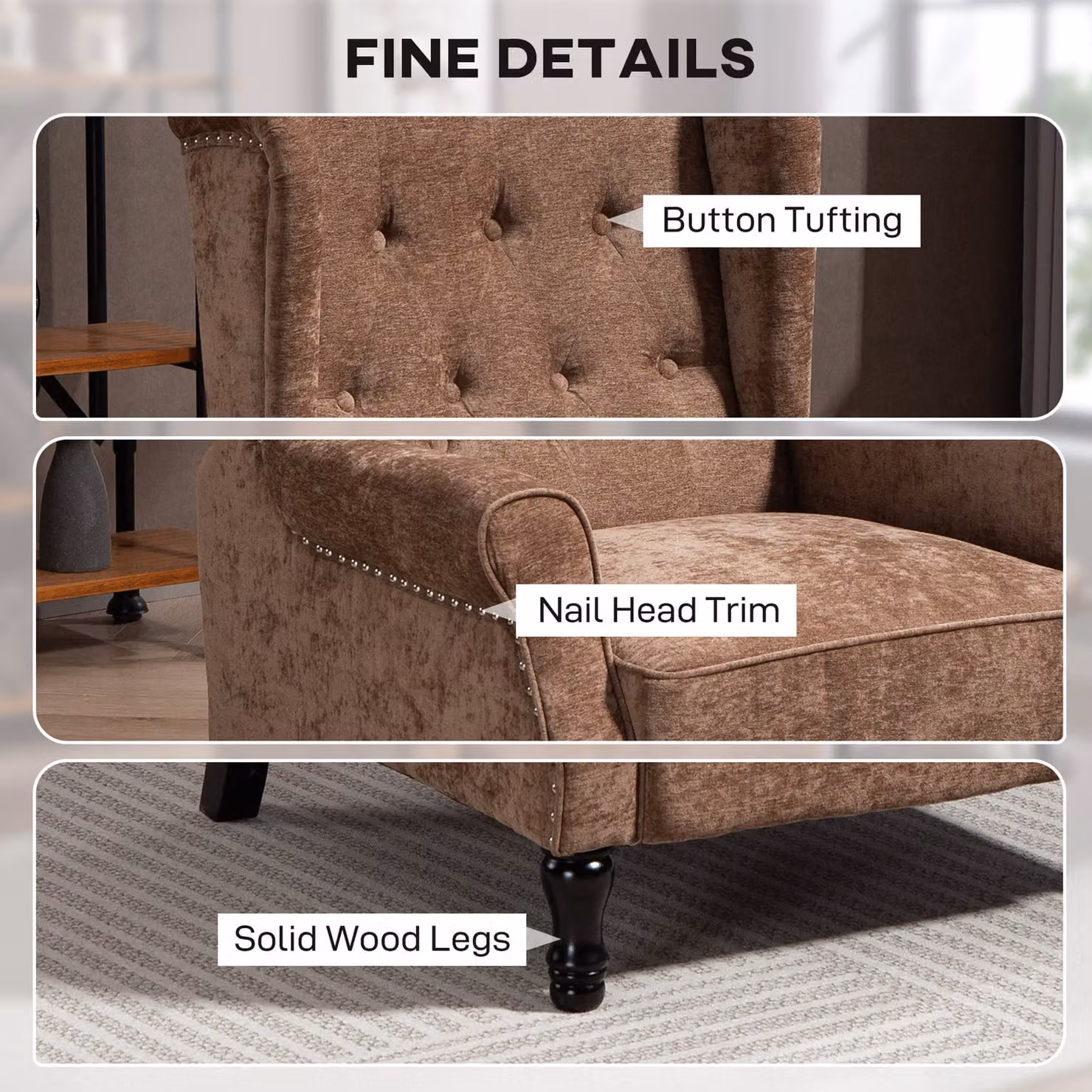 HOMCOM Vintage Reclining Armchair with Integrated Footrest in Brown – 6