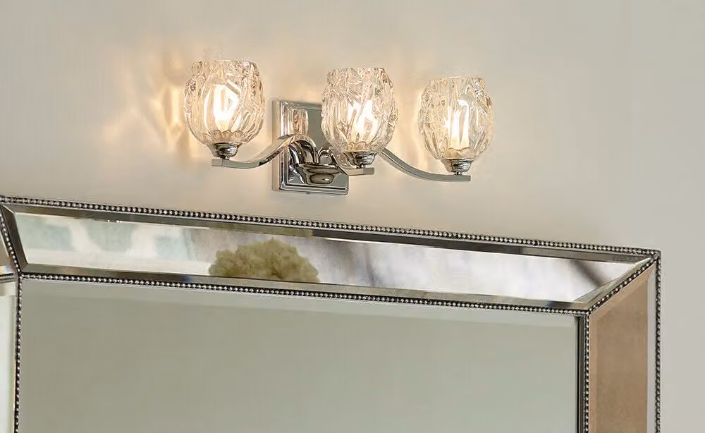Loops IP44 3 Bulb Wall Light with Transparent Cut Glass Shades in Polished Chrome, LED G9 3.5W – 2