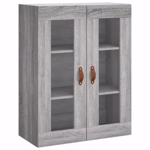 vidaXL Wall Mounted Cabinet in Grey with Glass Doors, W/D/H: 69.5 x 34.0 x 90.0 cm – 1