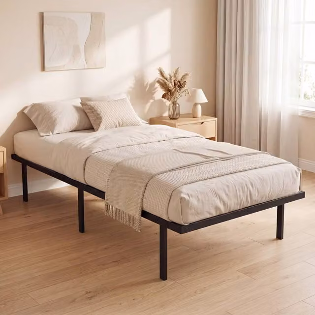 STILVORA Single Bed Frame with Storage Drawers, Black Metal, W/D/H: 90 x 190 cm – 1