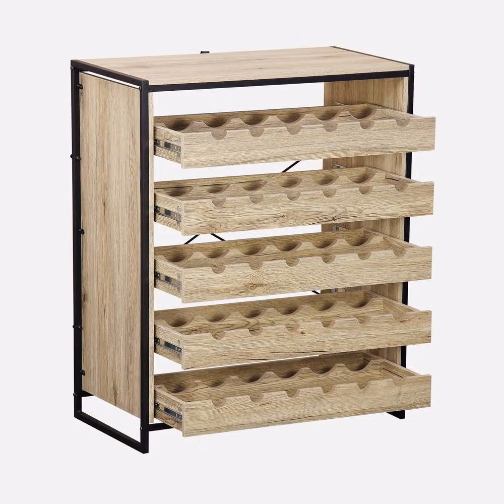 sweeek 5-Shelf Industrial Wine Rack with Metal and Wood-effect Finish in Light Brown – 2