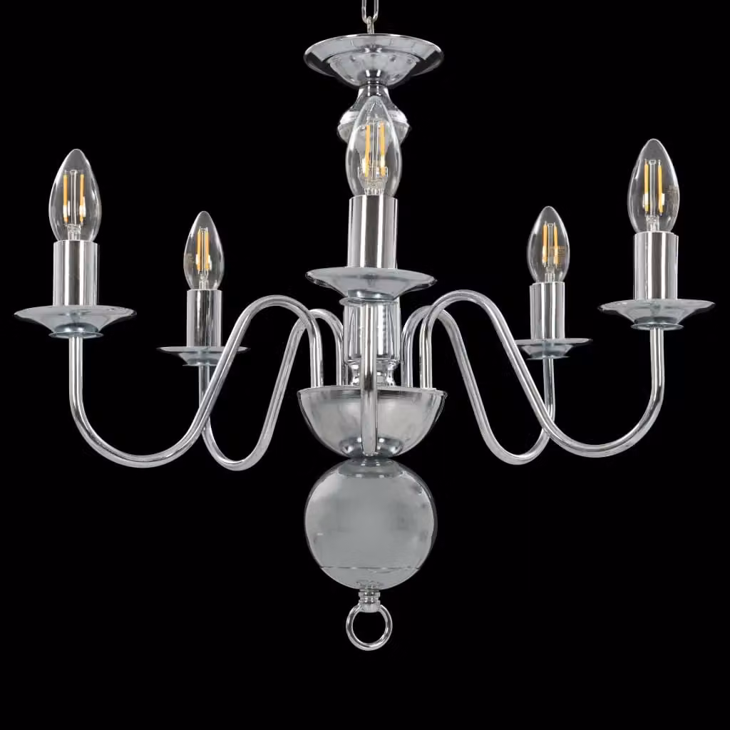 Berkfield Home Antique Silver Suspended Glass Chandelier with 5 x E14 Bulbs – 2