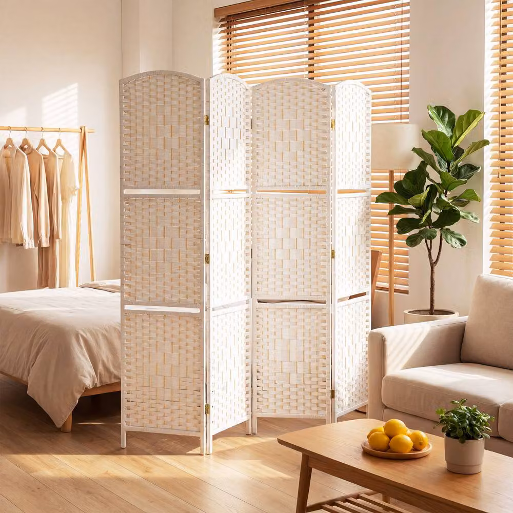 HOMCOM White Freestanding Privacy Screen with Geometric Design, W: 160 cm, H: 170 cm – 2
