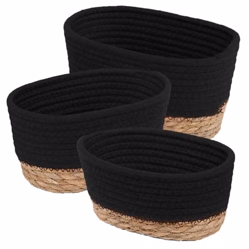 LIVIVO Tulla 3-Piece Stackable Seagrass Storage Basket Set in Black and Grey – 7