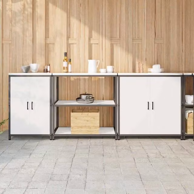 Berkfield Home 3-Piece Industrial Kitchen Pantry Storage Set in White Lacquered Cold-Rolled Steel with Hinged Doors and Internal Shelves – 1