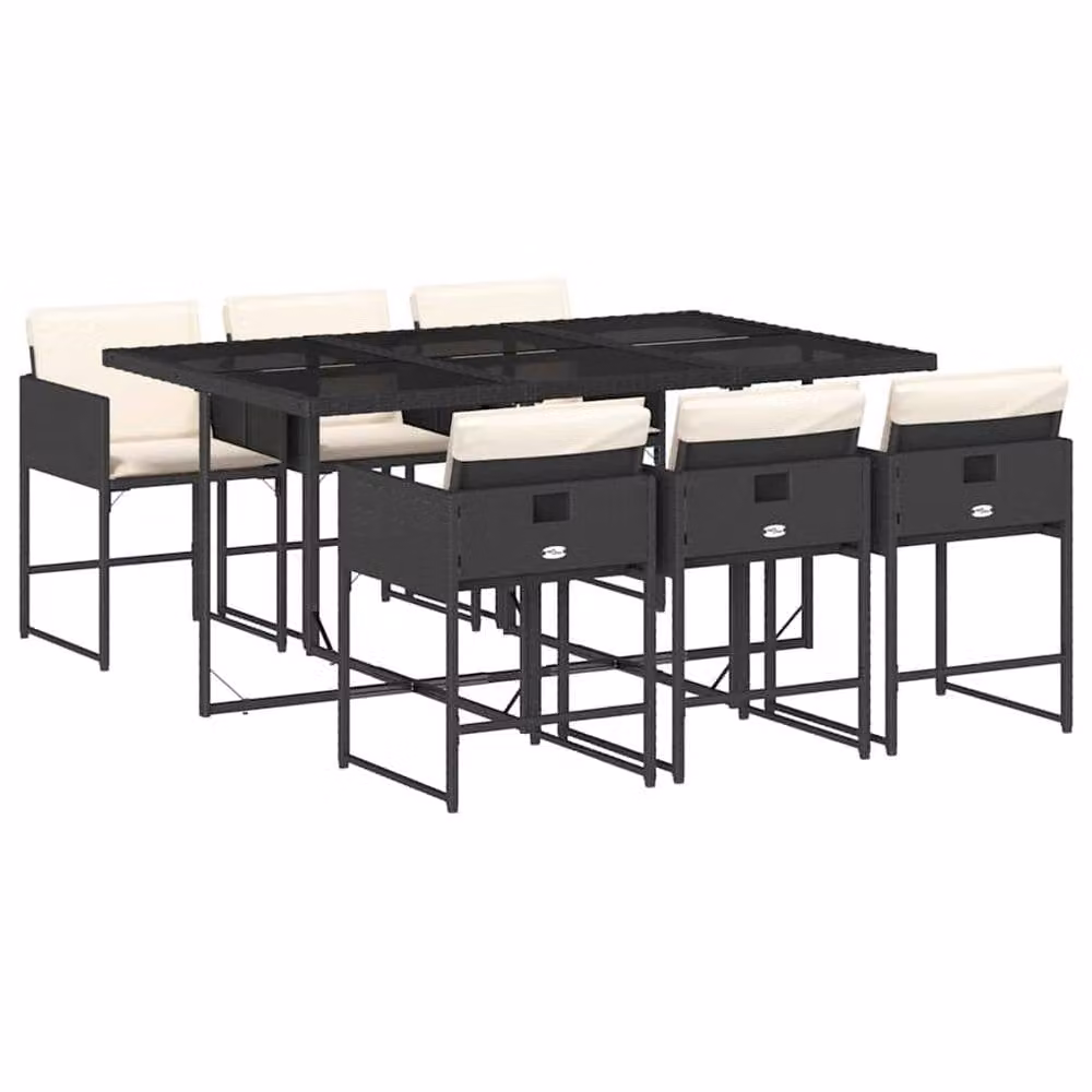 Berkfield Home Modern Polyrattan Garden Dining Set with Glass Tabletop in Black and White – 2