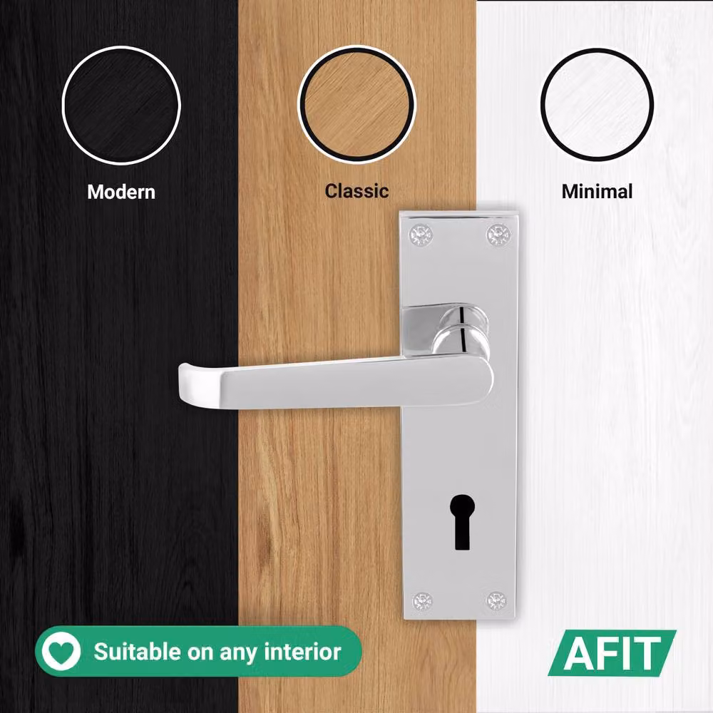 AFIT Polished Chrome Lock Door Handle Set with Backplates and Hinges, Silver, 1 Pair – 4
