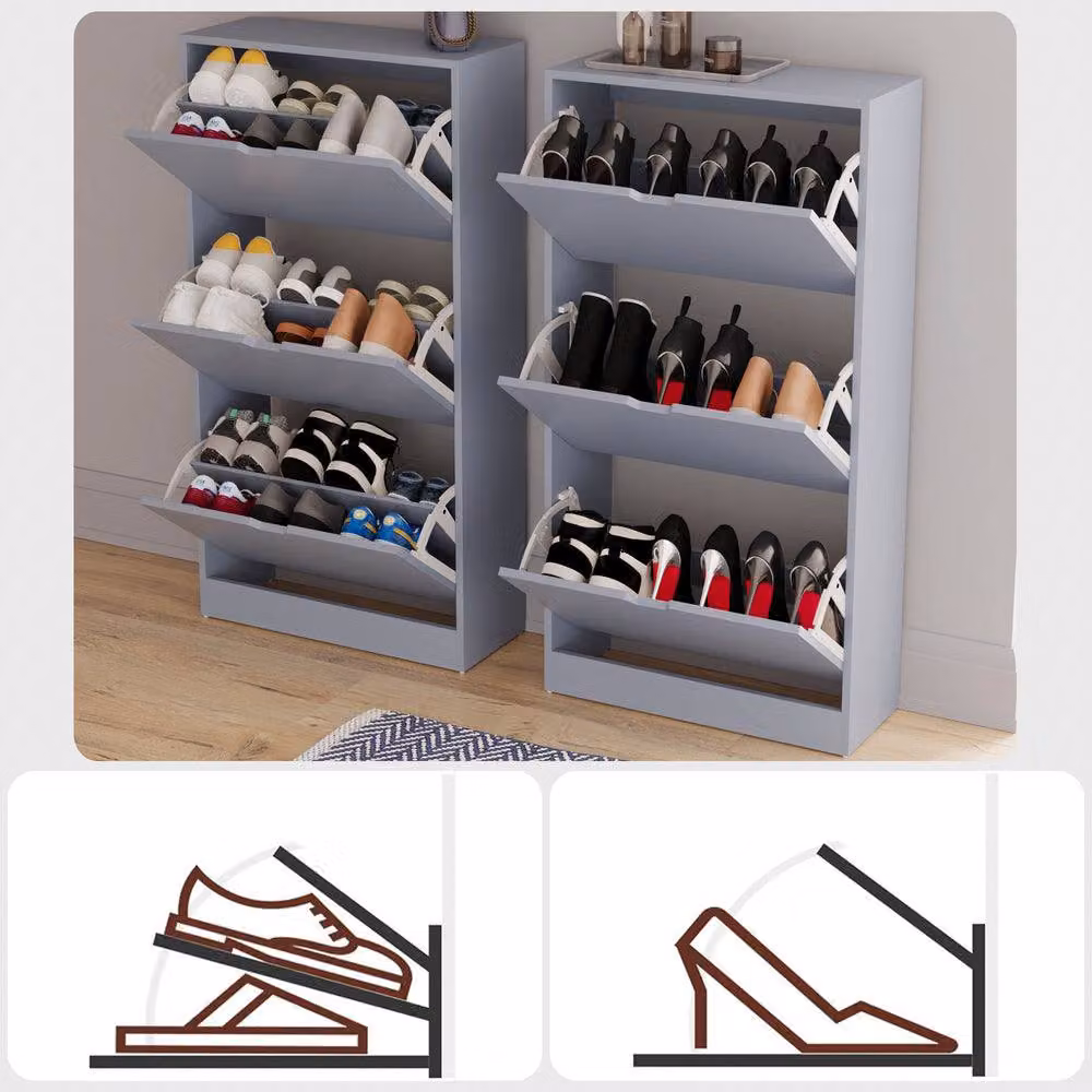 HD Designs Vida Designs Modern 3 Drawer Grey Shoe Cabinet with Tilting Compartments – 3