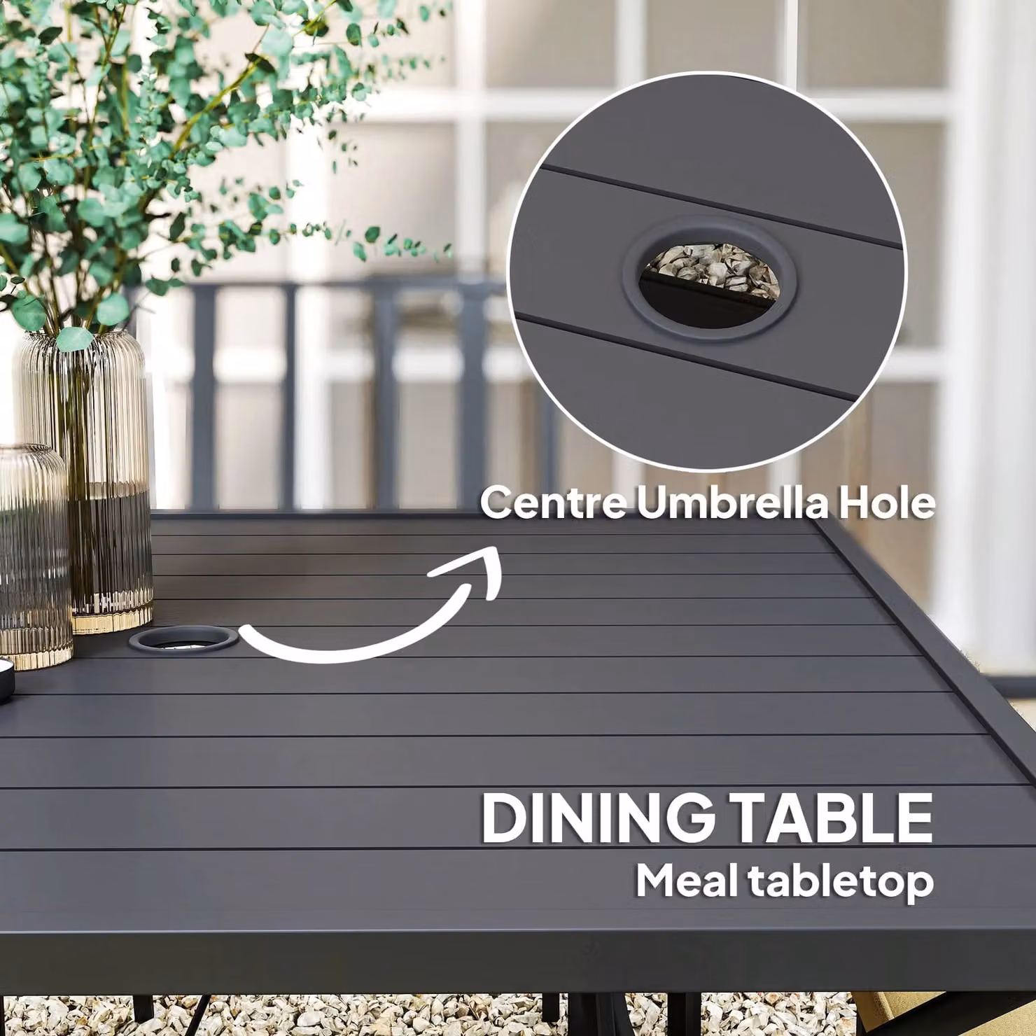 OUTSUNNY Garden Dining Set with 4 Stackable Cushioned Chairs and Matt Black Metal Square Table – 4