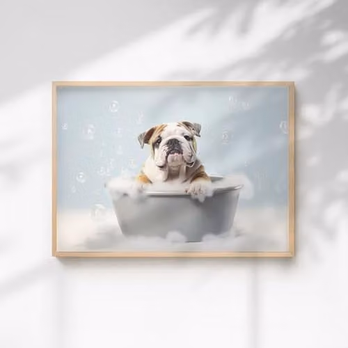 60 Second Makeover Bulldog In The Bath Quirky Animal Print Paper Poster, A3