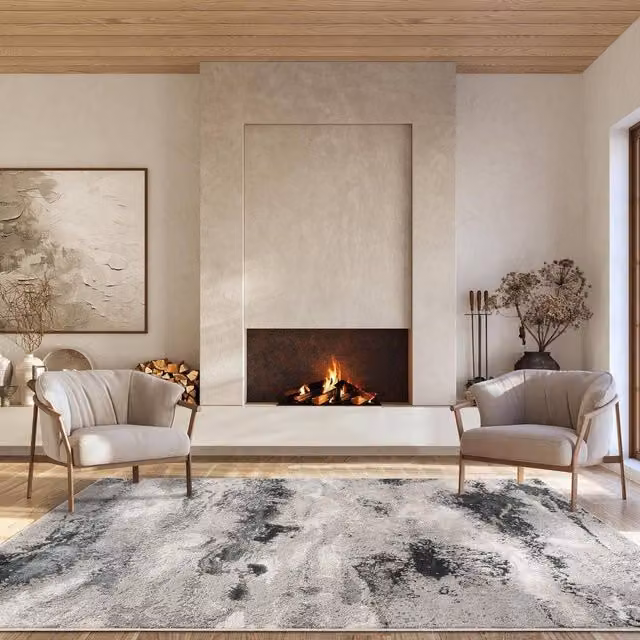Desire Rugs Elysium Modern Abstract Action Area Rug in Grey and Gold, W: 60 cm, L: 220 cm