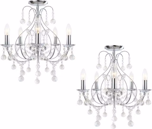 First Choice Lighting Sapparia Set of 2 Dimmable Crystal Flush Ceiling Lights in Chrome