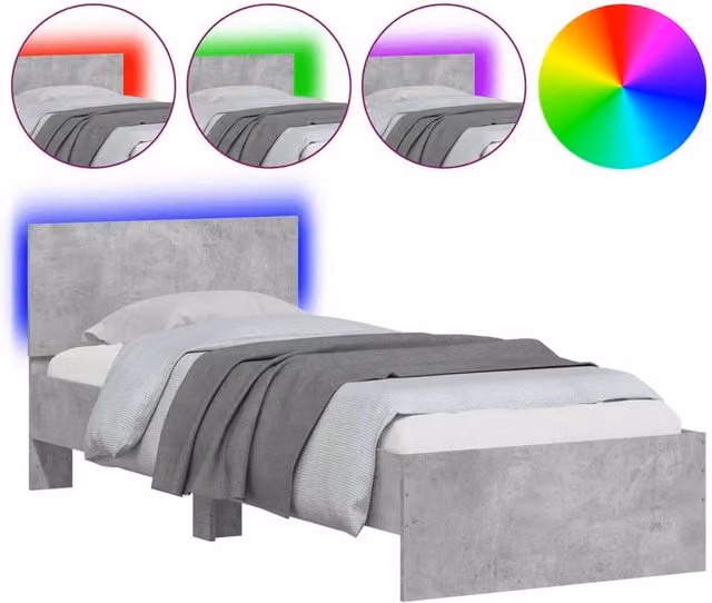 Berkfield Home Modern Bed Frame with LED Lights and USB Charging Port in Concrete Grey, W/D/H: 90 x 200 cm – 1