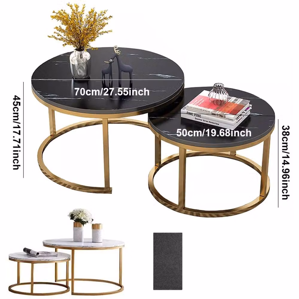 VOGREX Set of 2 Nesting Round Coffee Tables with Wood Tops and Sled Base – 2