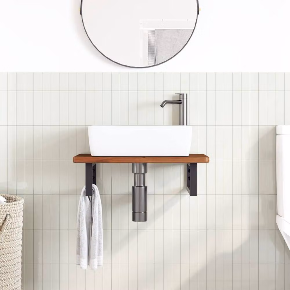 Berkfield Home Wall Mounted Basin Shelf in Brown Oak and Steel – 1