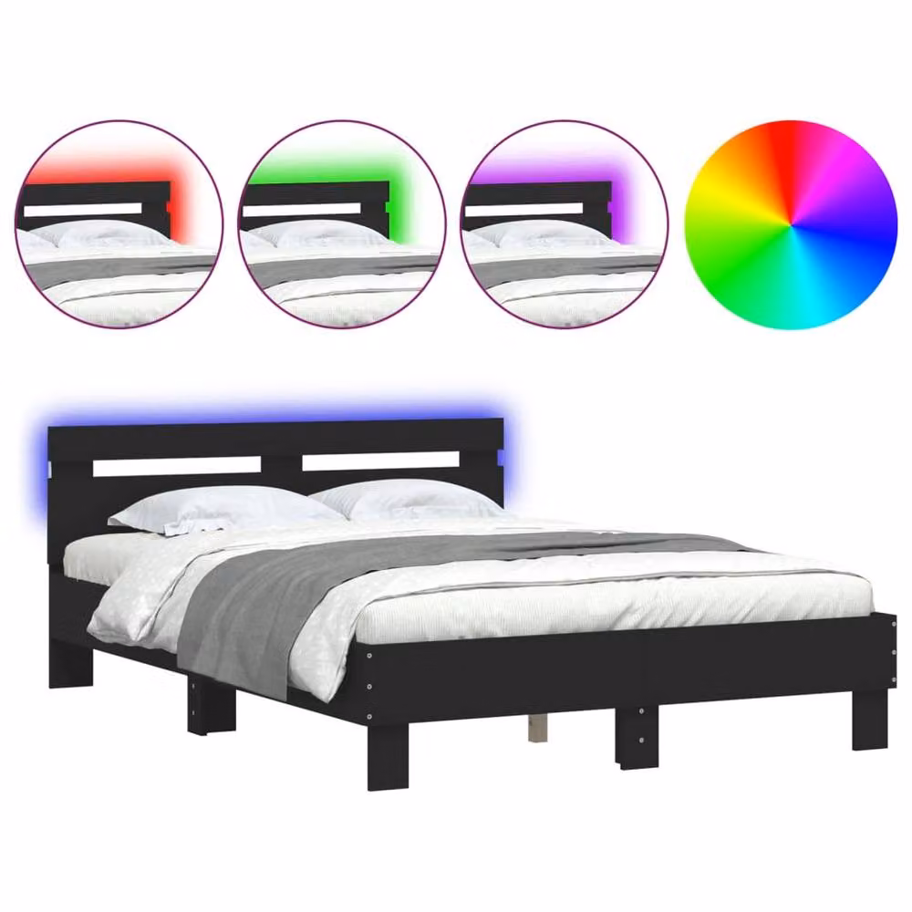 Berkfield Home Modern Black Engineered Wood Bed Frame with Under-Bed LED Lighting, W/D/H: 120 x 200 x 70 cm – 3