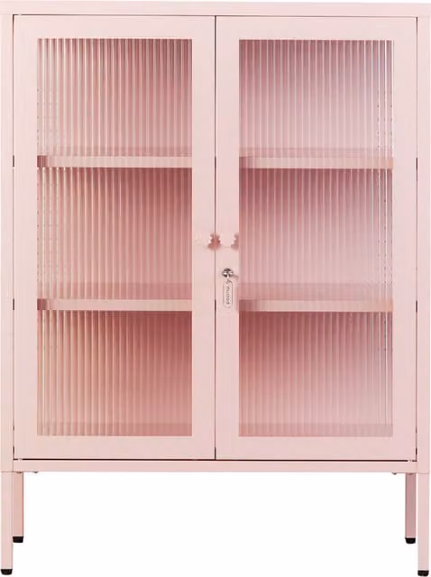 Mustard Made The Mixer Pink Freestanding Kitchen Cabinet with Glass Doors and Internal Shelves, W/D/H: 75 x 40 x 100 cm