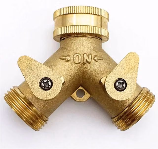 Nordara Gold Brass Y-Shaped 2-Way Hose Pipe Splitter Valve for 3/4 inch Garden Taps – 1