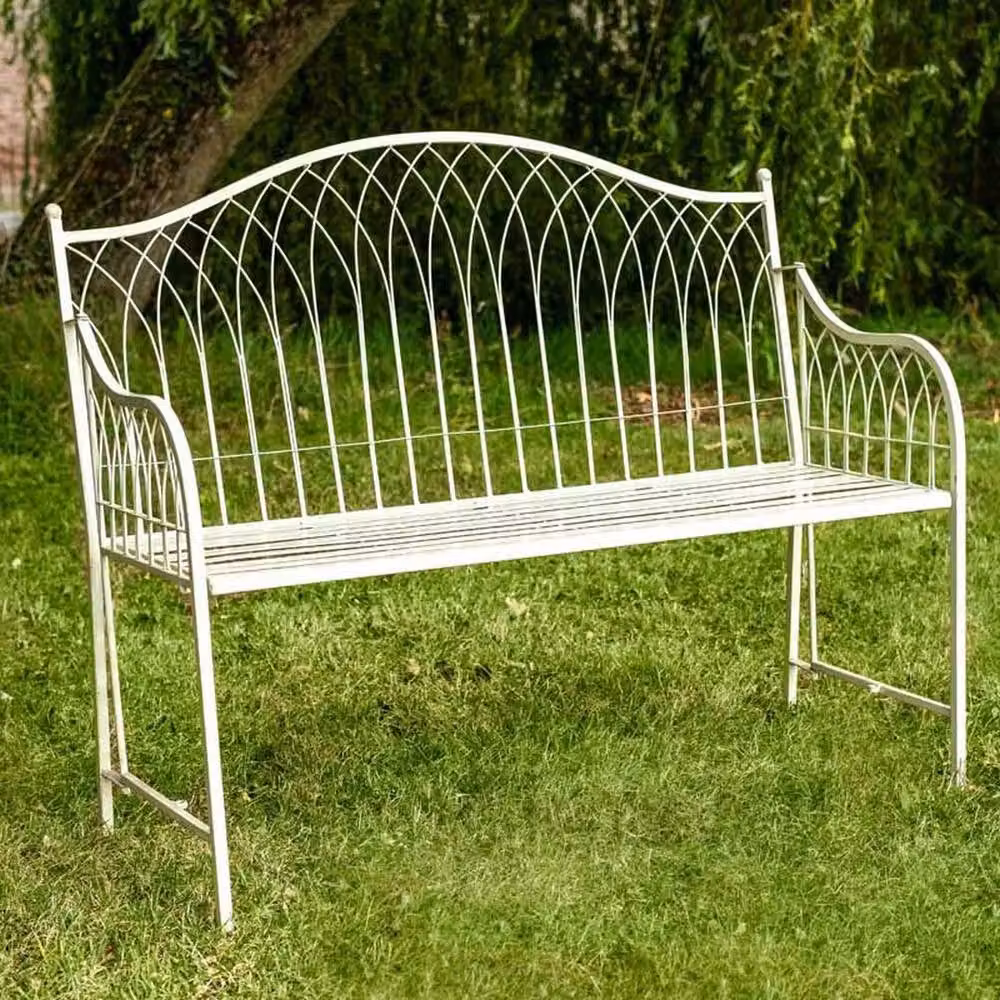 Ascalon Design Ltd Hampton Metal Bench in Cream, W: 42 cm, D: 42 cm, H: 97 cm – 2