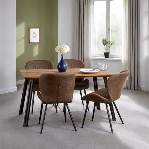 Seconique Quebec Set of 4 Brown Synthetic Leather Dining Chairs – 7