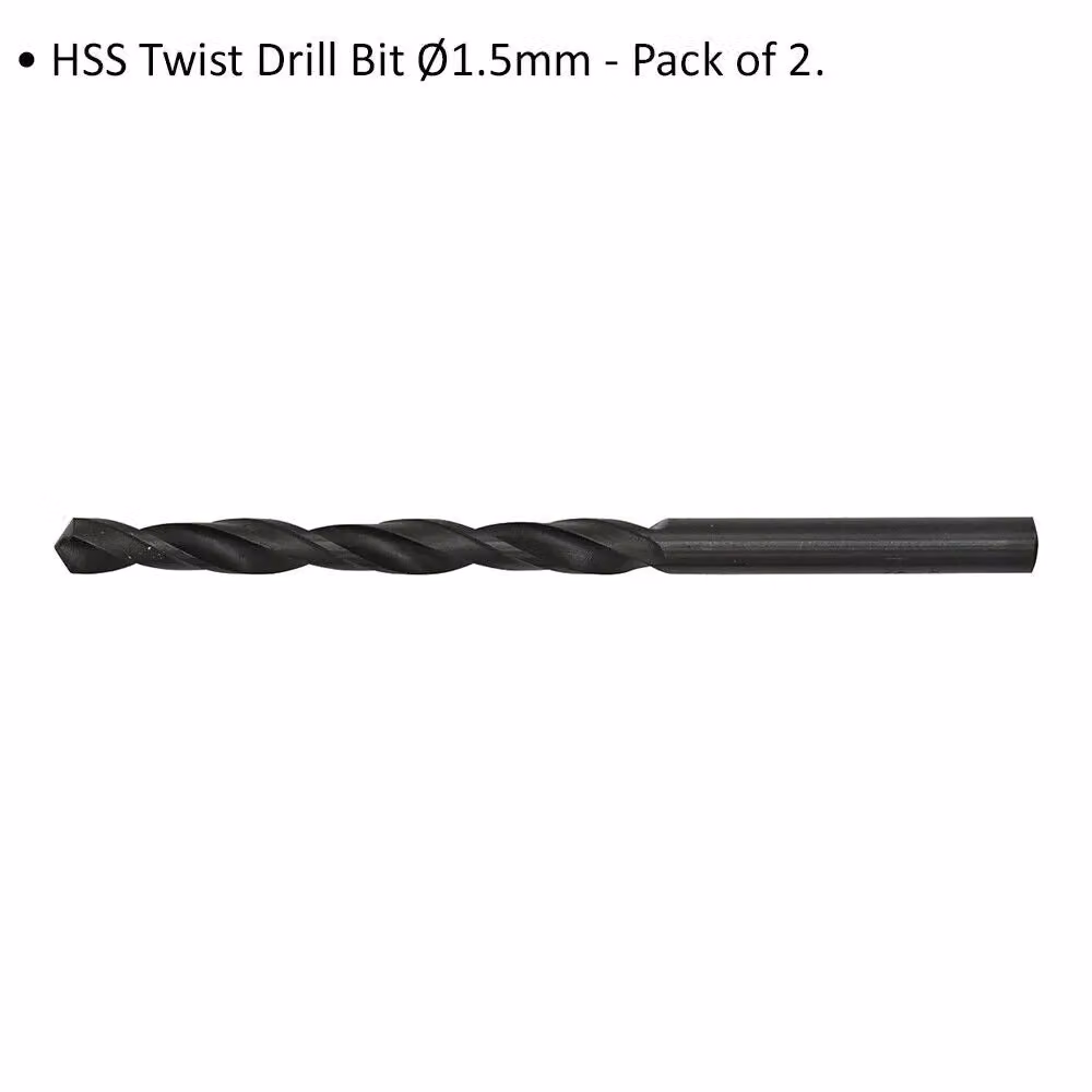 Loops 2 Pack HSS Twist Drill Bit for Metal Drilling, Black, Diameter: 1.5 mm, Length: 30 mm – 2