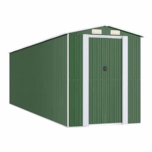 vidaXL Green Galvanised Steel Garden Shed with Gable Roof W/D/H: 689 x 192 x 223 cm