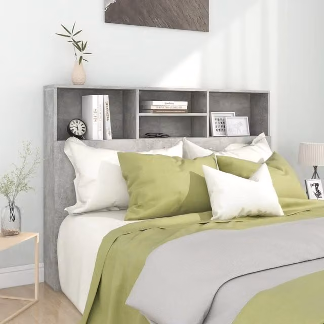 Berkfield Home Modern Headboard Cabinet in Concrete Grey, W: 140 cm, D: 19 cm, H: 103.5 cm – 1