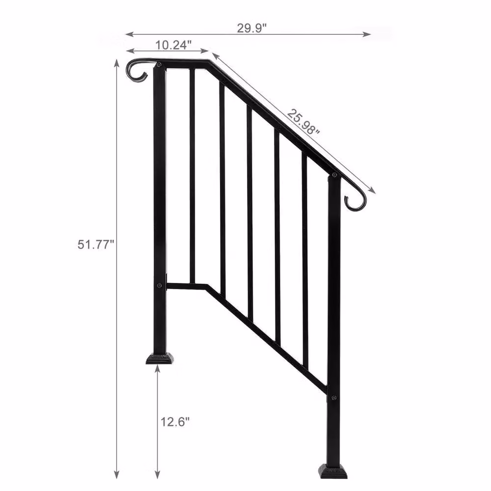 Kelvenix Black Iron Handrail for 2-3 Steps, W: 1000 cm, H: 52 cm – 2