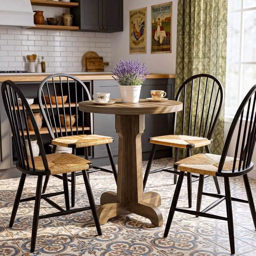 VOGREX Modern Round Wooden Dining Table in Brown, Diameter: 60 cm, Height: 74.93 cm – 3