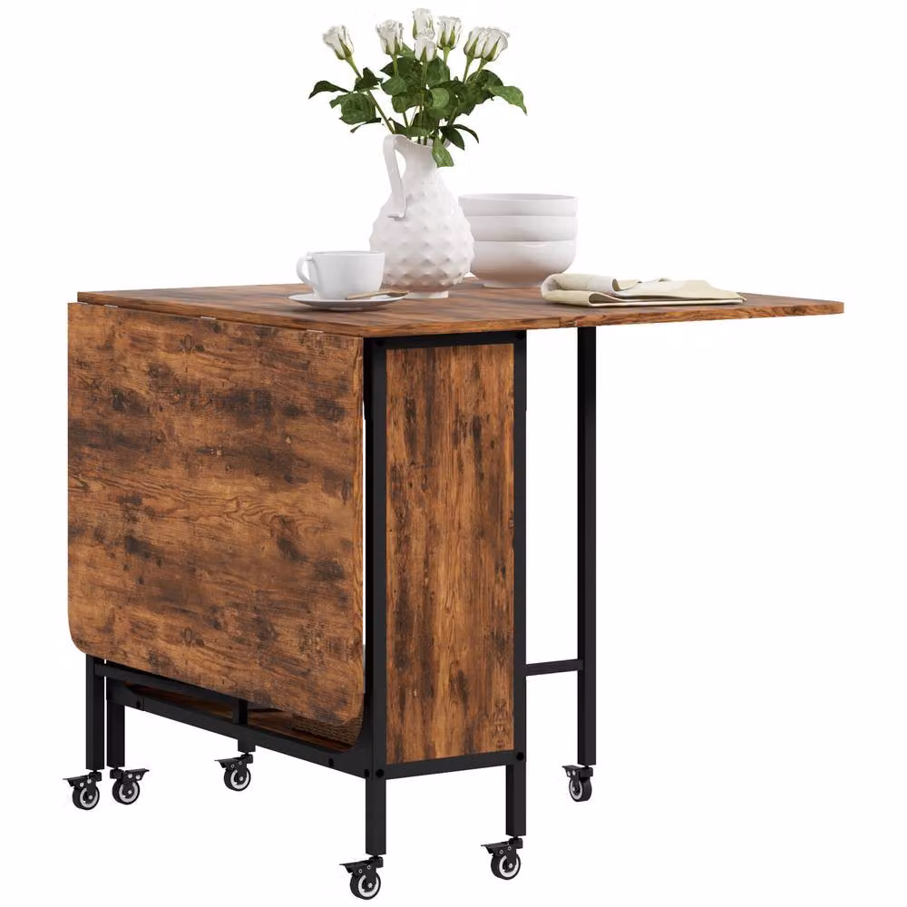 STILVORA Drop Leaf Dining Table with Storage in Rustic Brown – 3