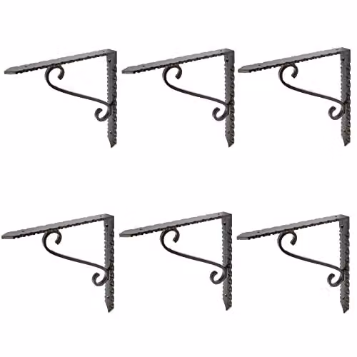 Hammer and Tongs Matt Black Notched Scroll Iron Shelf Bracket, Pack of 6, Depth: 20.5 cm