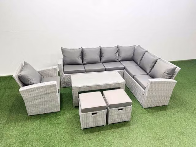 Fimous 6 Piece Rattan Outdoor Furniture Set with Coffee Table and Chairs in Light Grey