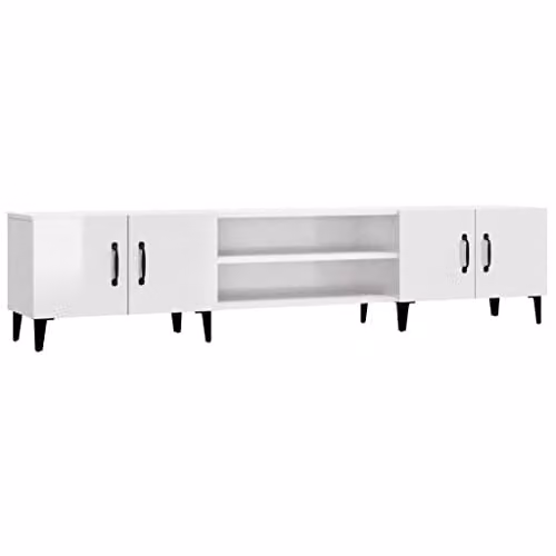 vidaXL Modern Glossy White TV Cabinet with Media Compartments, W: 180 cm, D: 40 cm, H: 31.5 cm