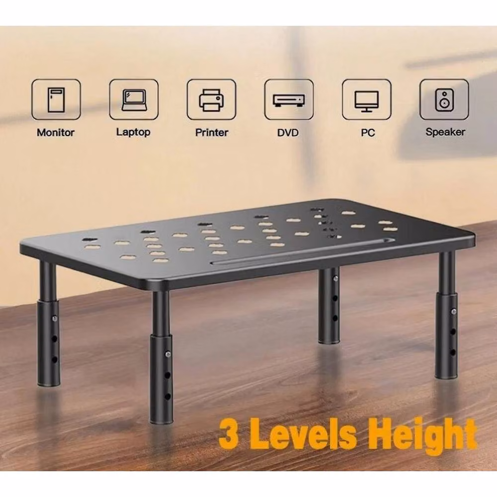 FLAVORA Metal Mesh Computer Monitor Stand Riser in Matt Black – 3