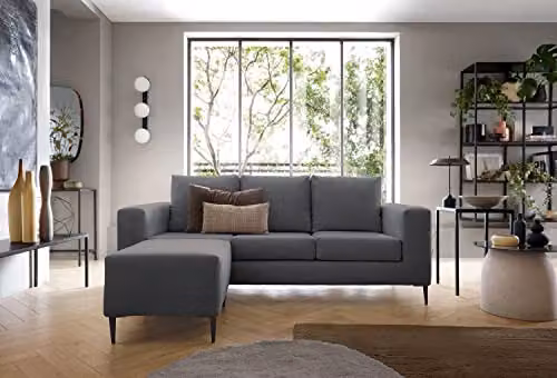 Abakus Direct Capri Reversible L-Shape Corner Sofa in Dark Grey with Matching Ottoman, W/D/H: 200 x 156 x 83 cm – 5