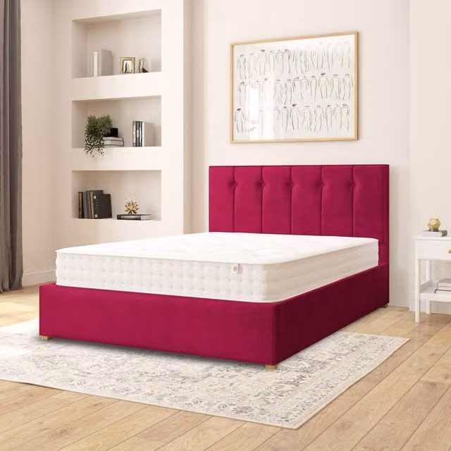Aspire Hepburn Upholstered Ottoman Storage Bed in Pink Velvet, W/D/H: 180 x 200 cm