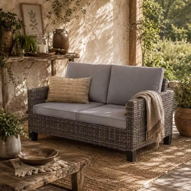 Wyld Haus Nolo 2 Seater Outdoor Sofa in Dark Grey with Light Grey Cushions – 1