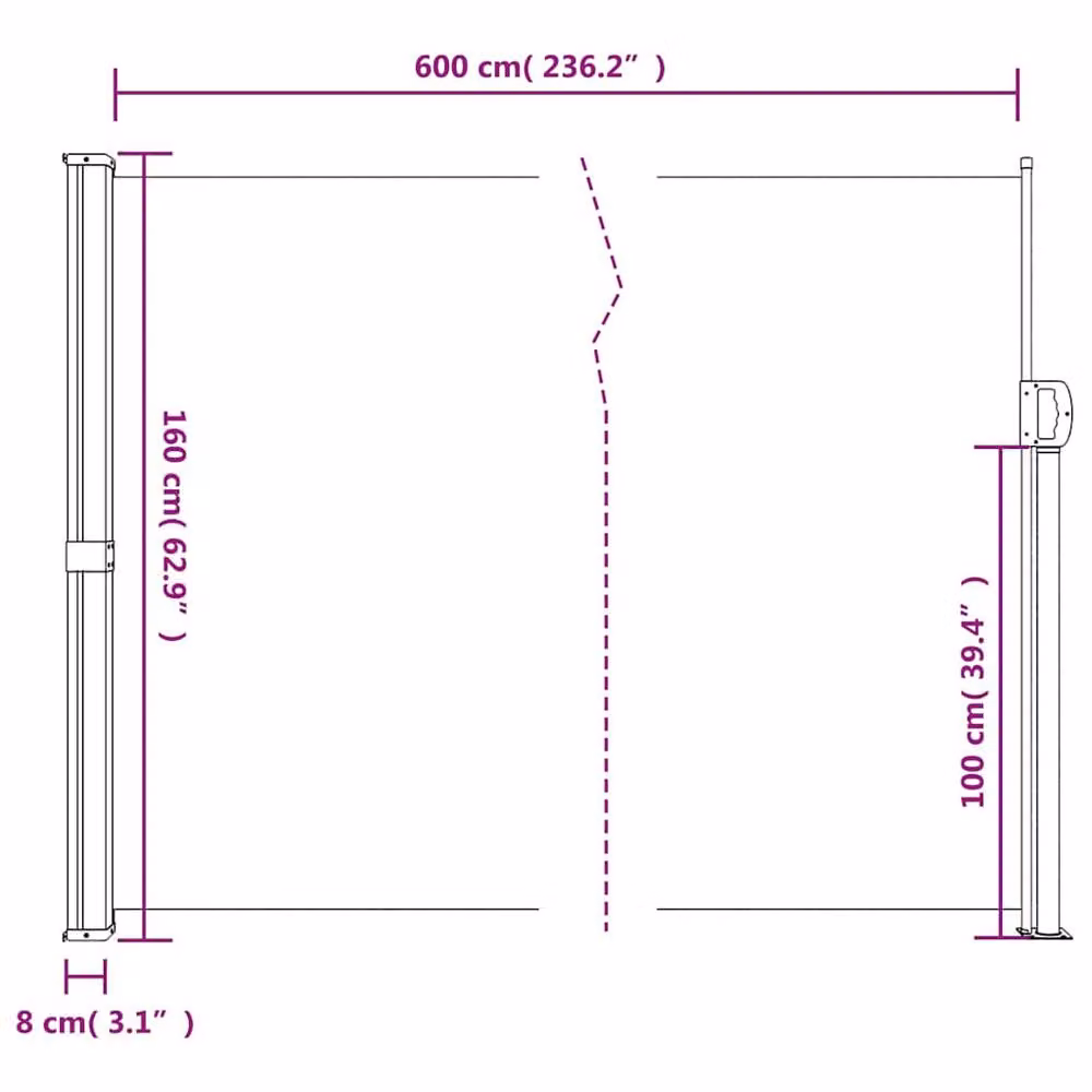 Berkfield Home Retractable Single Side Awning in Brown, W/H: 600 x 160 cm – 6
