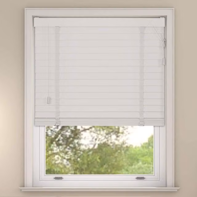 NewEdgeBlinds White Faux Wood Venetian Blinds with Tapes, Width: 45 cm