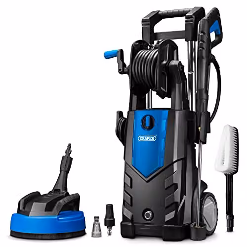 Draper PW2100i Electric Pressure Washer with Heavy Duty Patio Cleaner, Blue and Black
