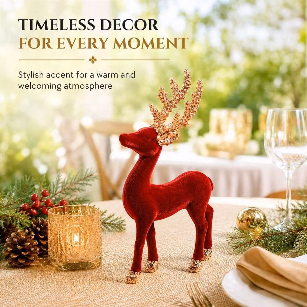 Shatchi Classic Red Christmas Reindeer Tabletop Figurine, Height: 23 cm – 5