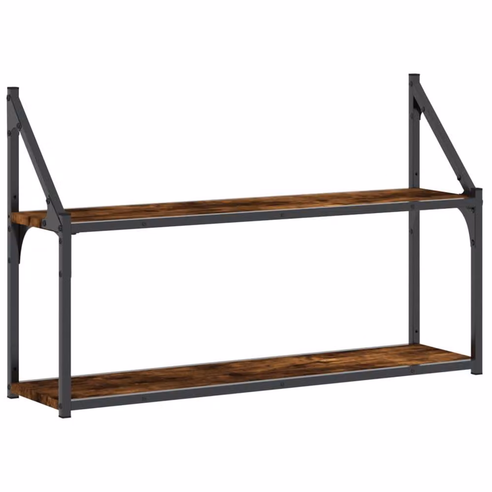 Berkfield Home 2-Tier Wall Mounted Shelf in Smoked Oak Brown, W/D/H: 80 x 21 x 51 cm – 2